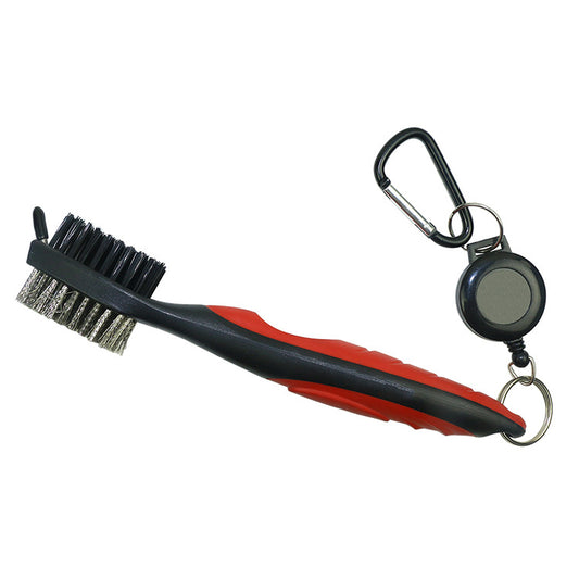 Double-sided brush for golf clubs with groove cleaner