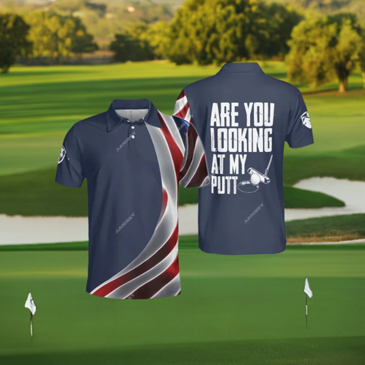 Are you looking at my putt? | American Flag Funny Golf Polo Shirt